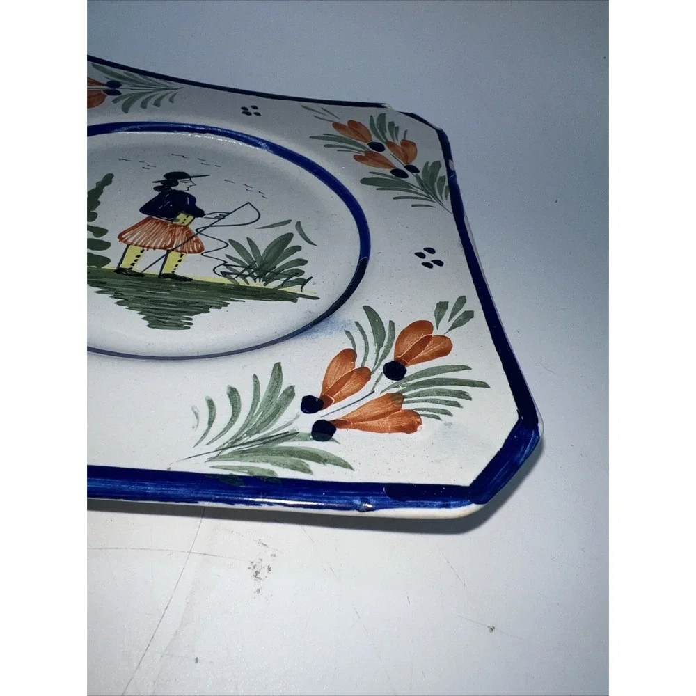 White Quimper Pottery Square Plate 6.5